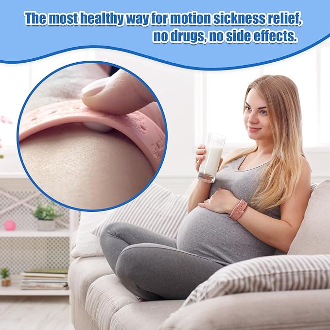 Hion Motion Sickness Bracelets Sea Sickness Wristbands for Motion Sickness/Morning Sickness/Pregnancy Nausea Anti Nausea Wristband Acupressure Nausea Bands Motion Sickness Bands（2Pairs-Pink+Beryl