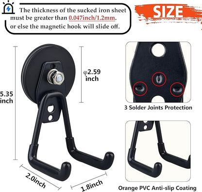 ULIBERMAGNET Heavy Duty Magnetic Garage Hooks,3 Pack Strong Large Magnet Hooks for Power Drill,Garden Tools,Hose,Pegboard,Garage, Workshop,Magnetic Storage Hook for Indoor Outdoor Hanging(Black)