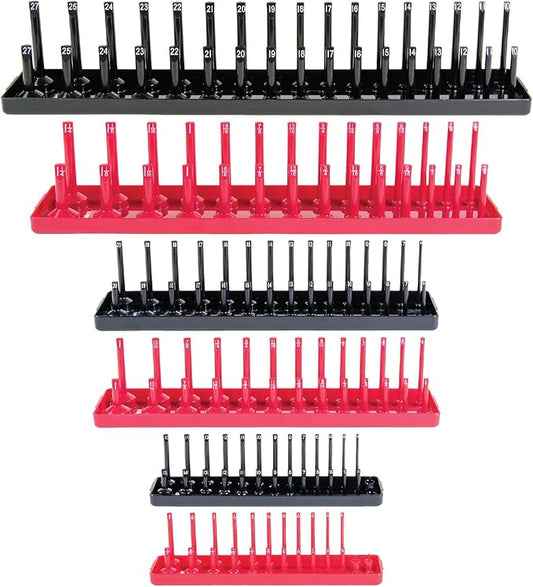 B&C Home Goods Socket Organizers - 6 Piece SAE & Metric Tray Socket Holder - Toolbox Organizers and Storage for ¼, ⅜ and ½ inch Drive Holder for Mechanics