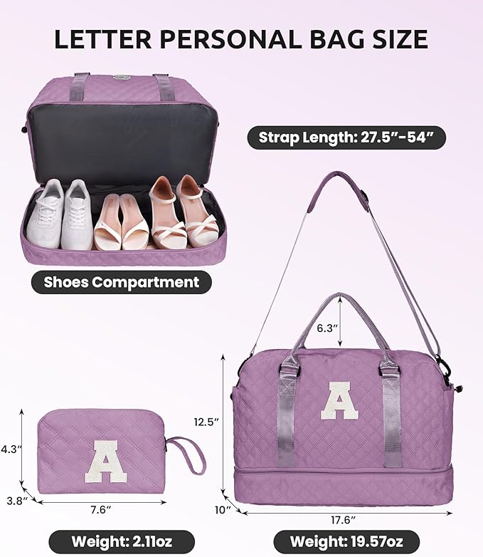Gifts for Girls-Duffle Bag with Shoe Compartment, Personalized Weekender Bag, Overnight Bags for Women, Letter Travel Bag with Makeup Bag，Tween Girls Trendy Stuff Gift (Letter B)