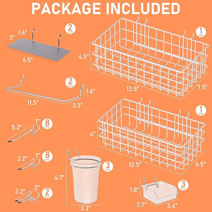 INCLY 30PCS Peg Board Organizer Accessories Kit, Pegboard Hooks Assortment with Bins, Cups, Wire Baskets and Paper Towel Holder for 1/8“ and 1/4” Pegboard Garage Workbench Craft Room Organizing Tools