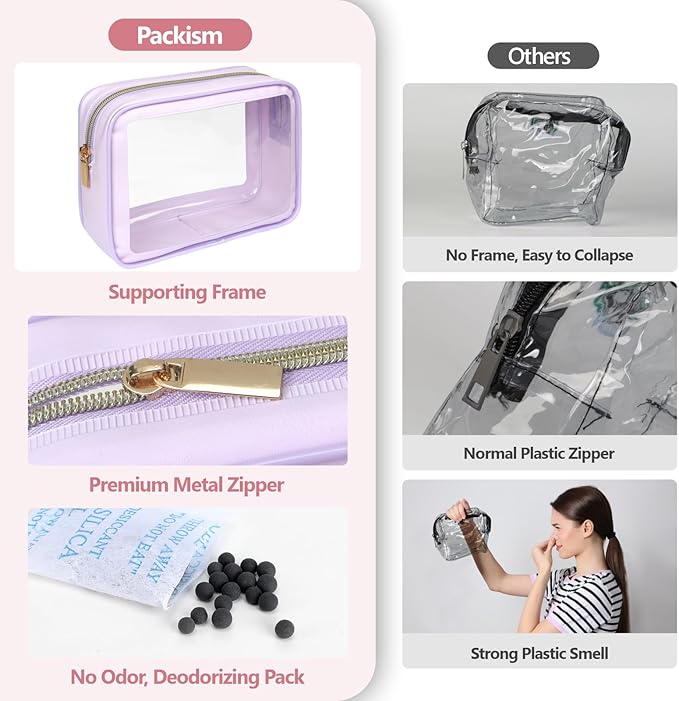 PACKISM TSA Approved Toiletry Bag - Upgrade Color-Edged Clear Makeup Bags, Clear Toiletry Bags For Traveling Fits Various Storage Needs