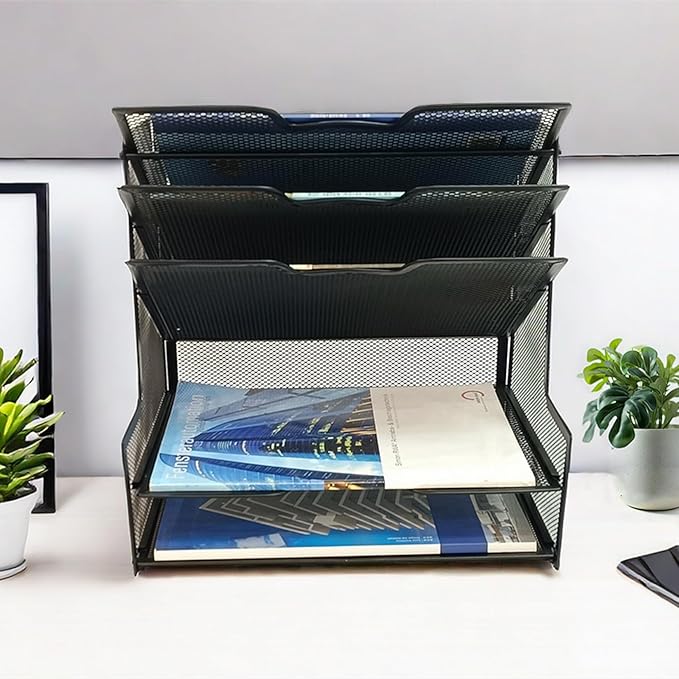 5-Tier Metal Desk Organizer, Office Desk Paper Organizer for Home Office, Black