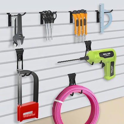 Heavy-Duty Slatwall Baskets and Hooks - Slatwall Accessories for Standard Slatwall Panels | Ideal for Organizing Garages and Workshops