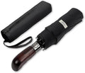 Balios Travel Folding Umbrella with Real Wood Handle Auto Open Close Vented Windproof Canopy - Designed in UK