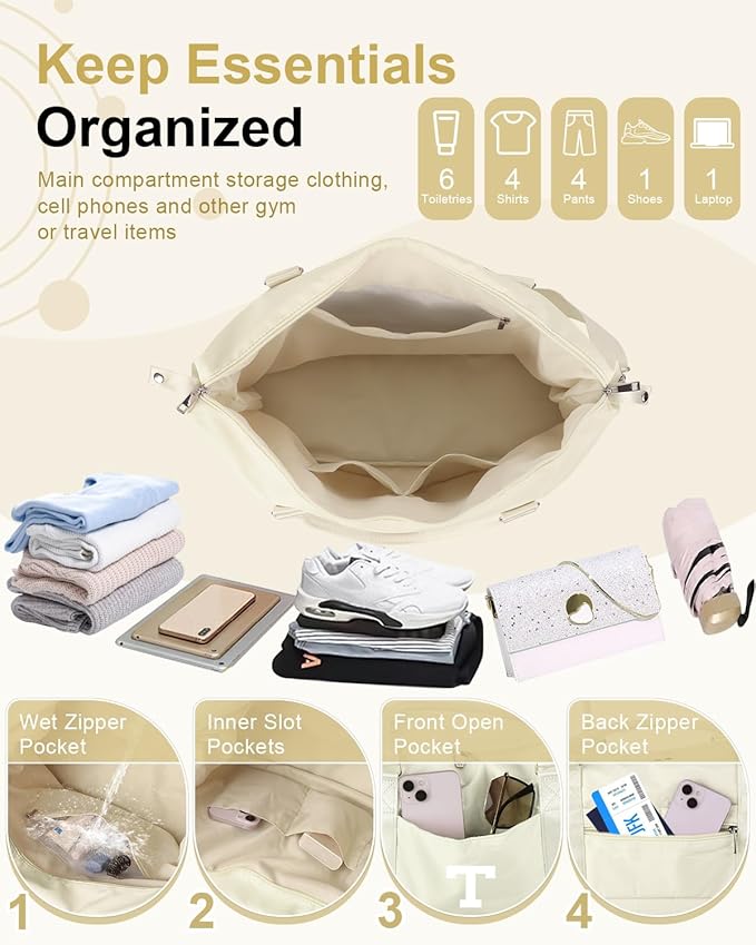 Initial Travel Duffel Bag Sports Gym Bag for Kids Teen Birthday Gifts,Beige Personalized Weekender Bag Carry On Dance Bags for Women Men,Waterproof Monogram Overnight Bag with Trolley Sleeve(Letter T)