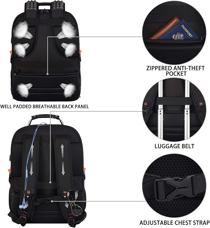 Travel Laptop Backpack,Extra Large 18.4 inch Gaming Laptop Backpacks with USB Charging Port,Big Capacity TSA Friendly RFID Anti Theft Pocket Durable College unisex Heavy Duty Computerbag
