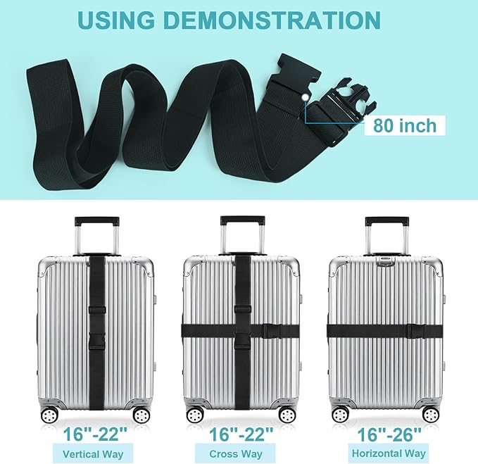 4Pcs Luggage Straps for Suitcase Travel Accessories TSA Approved, 80In Long Belts to Keep Your Suitcase Secure, Adjustable Bag Straps with Quick-Release Buckle for Travel Bag Closure, Rose