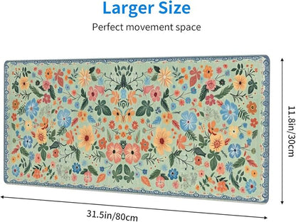 Gaming Mouse Pad, Large Non-Slip Rubber Base Mousepad, Keyboard Mouse Mat, Desk Pad with Stitched Edges, 31.5x11.8inch, Wilde Flower
