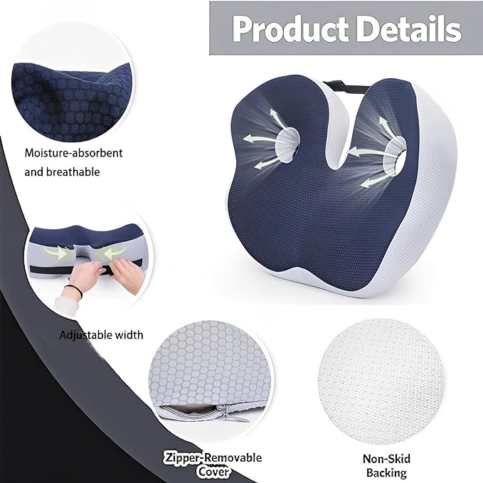 Seat Cushion, Seat Cushion for Sit Bone and Back Pain Relief, Butt, Tailbone, Hip, Hamstring, Posture Support - Memory Foam Comfort Ischial Tuberosity Pillow (Gray)