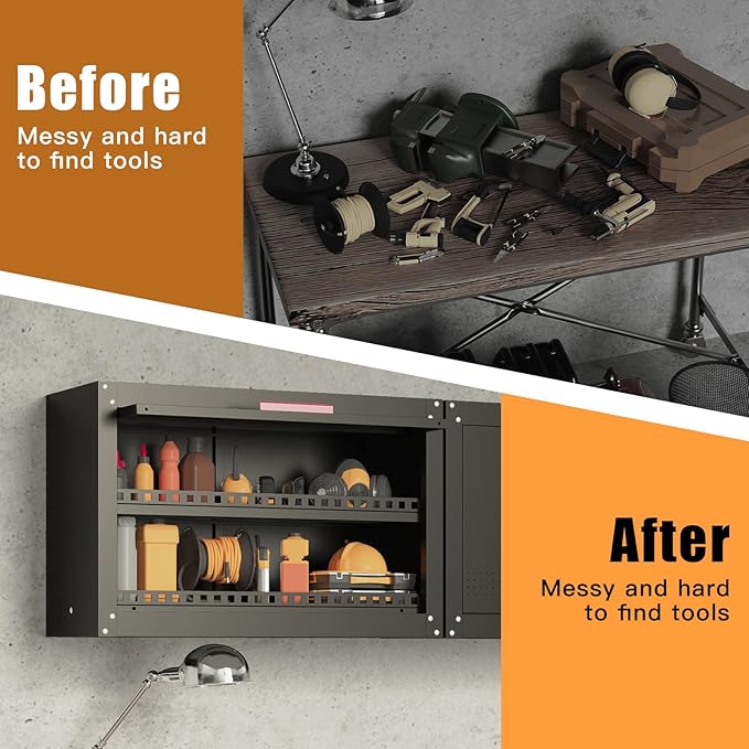Garage Wall Cabinet,Up Flip Door Metal Wall Cabinet,Wall Mounted Metal Storage Cabinets with Doors and Adjustable Shelf for Garage,Utility Room and Basement