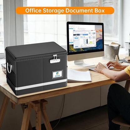 Fireproof Document Box,5200°F File Organizer Box with Lock,Foldable Filing Organizer Cabinet, Portable Safe Storage for Hanging Letter/Legal Folder,Black