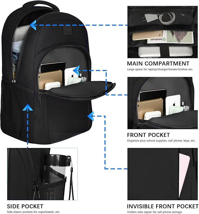 LARIPOP Extra Large Backpack,17.3 Inch Business Laptop backpack for Men Women with USB Charging Port,Water-Resistant Laptopack Weekender Daypack for Work College Computer