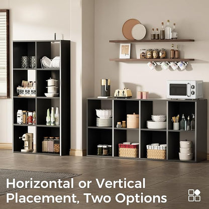 COMHOMA 8 Wood Cube Storage Organizer with Open Back and Removable Back Panels, 11In Black Cube Storage Bookshelf, Cubicle Shelf Bookcase for Home Office Bedroom Living Room, Vertical or Horizontal