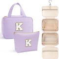 YOOLIFE Initial Toiletry Bag Travel Makeup Bag for Women - Hanging Toiletry Bag, Personalized Birthday Gifts for Women, Vacation Airplane Essentials - Letter K, Purple