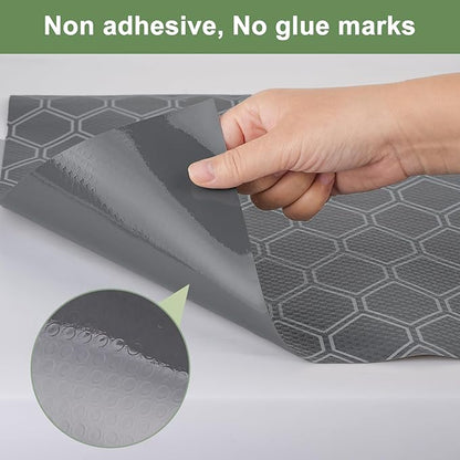 Non Adhesive Shelf Liner, Waterproof Drawer Liners for Kitchen Cabinet Refrigerator, No Slip Bathroom Sink Liners, Cupboard Fridge Liner EVA Place Mat Roll -17.5" x 197" Grey