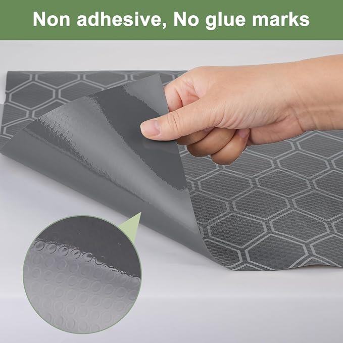 Non Adhesive Shelf Liner, Waterproof Drawer Liners for Kitchen Cabinet Refrigerator, No Slip Bathroom Sink Liners, Cupboard Fridge Liner EVA Place Mat Roll -17.5" x 118" Grey