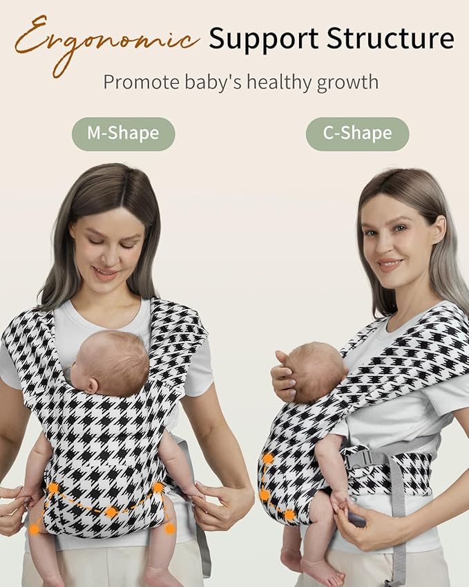 Newborn Carrier, Cozy Baby Carrier, Ergonomic Cross-Back Wrap, Hands-Free with Supportive Comfort, Tweed Black & White