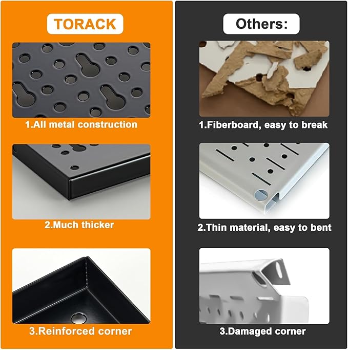 TORACK Metal Pegboard Wall Organizer System for Garage, 109 PCS Pegboard Accessories Tool Organizer Kit with Pegboard Bins, Hooks, Pegboard Tool Storage System for Workbench(Black)