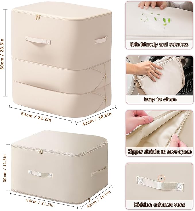 3PCS XL ultra space saving bags self compression organizer bags Space saver bag for comforters storage bag organizer for blankets bedding clothes (Beige-3PCS)