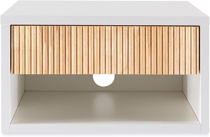 JONATHAN Y NST2001B Elise 15.71" Classic Contemporary Floating Wall Mounted Nightstand with Soft-Close Tambour Drawer and Cable Hole, White/Light Oak