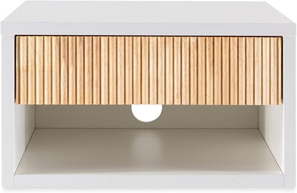 JONATHAN Y NST2001B Elise 15.71" Classic Contemporary Floating Wall Mounted Nightstand with Soft-Close Tambour Drawer and Cable Hole, White/Light Oak