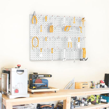TORACK Metal Pegboard Panels and Hooks for Garage, Workbench, Shop, Shed Tool Organizer Peg Board with 1/8" & 1/4" Holes, Modular Wall-Mounted Pegboard with Pegboard Hooks(Cream White)