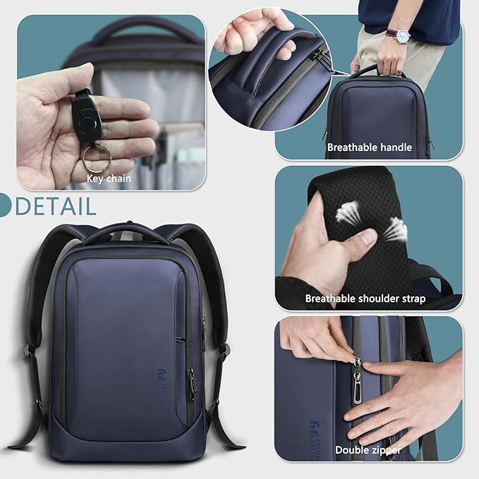 hk Laptop Backpack for Men with USB Charging Port Water-Resistant for 15.6 Inch Computer Bag Durable High-Tech Daypack Casual Backpack for Business Work College Weekender Travel- Blue