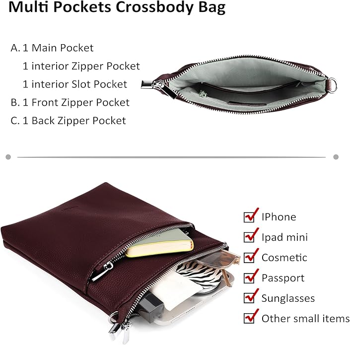 befen Genuine Leather Small Crossbody Purses for Women Travel Cross Body Bags Lightweight with Adjustable Shoulder Strap