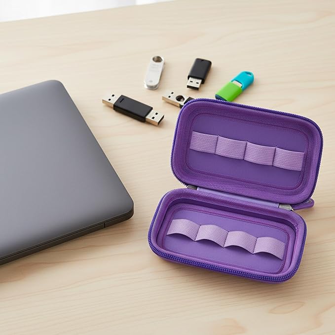 USB Flash Drive Case, SD Card Holder Compatible with Thumb Drive, Memory Cards, SDXC SDHC Storage Bag, Electronic Accessories Organizer for SanDisk for Samsung for Inland (Purple)