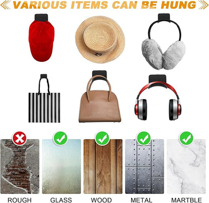 Headphone Wall Hangers Adhesive Gaming Headset Holder Hooks for Wall Mount Strong Universal Stand Hooks for Most Headphone Controller, Hat, Baseball Caps, Door, Closet(Black,24 Pcs)