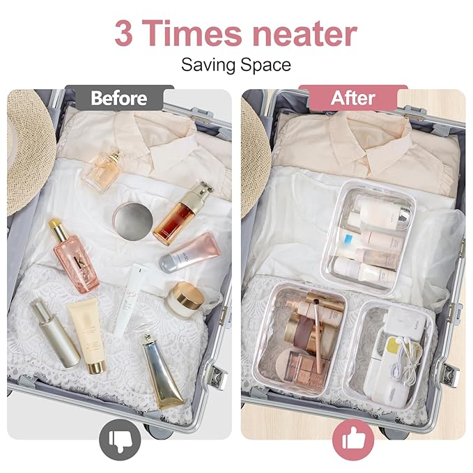 PACKISM TSA Approved Toiletry Bag - White Flower Print Clear Makeup Bag, Suitable for Gifts, with Supporting Frame, Perfect Valentines Day Gifts for Her, Thick No Smell