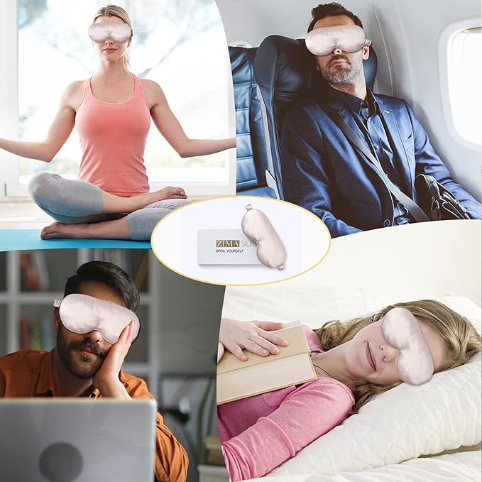 ZIMASILK Adjustable 22 Momme 100% Pure Mulberry Silk Sleep Mask, 3D Contoured Cup Eye Mask for Sleeping, Super Soft Breathable Blindfold, Perfect Blocks Light for Sleeping. (Pink)