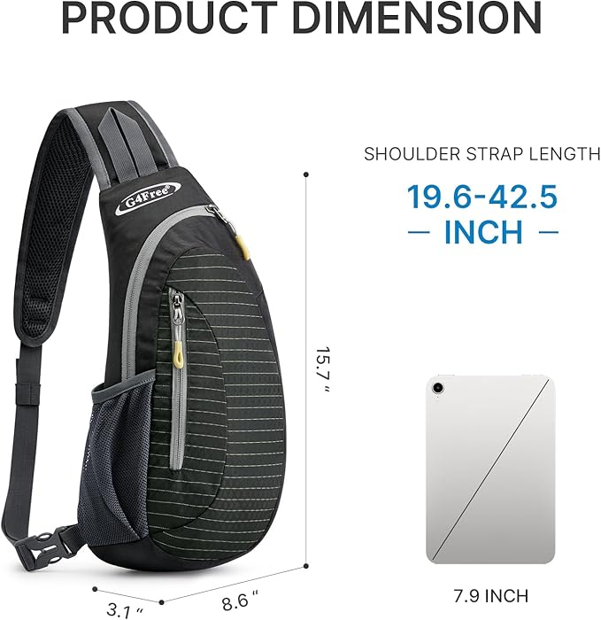 G4Free Sling Bag for Men Women, Small Crossbody Backpack Lightweight Chest Shoulder Bags for Travel, Outdoor and Sports (Black)