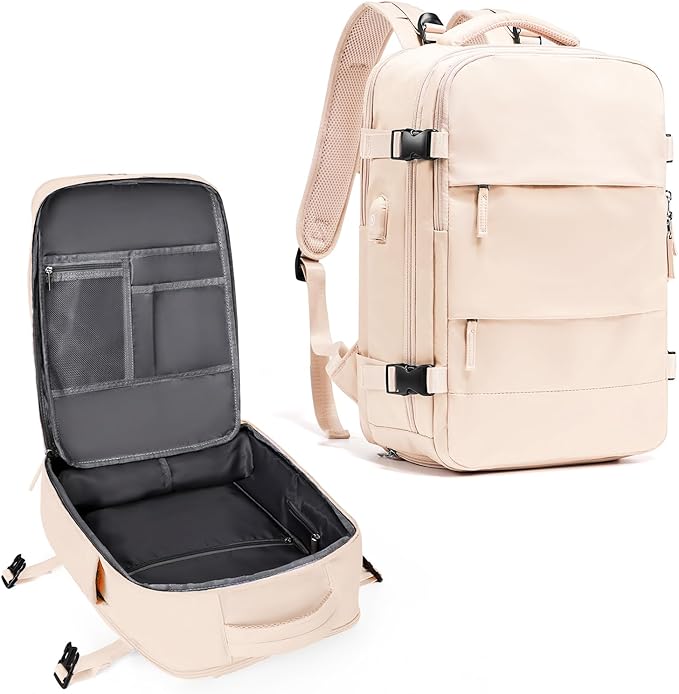 coowoz Travel Backpack For Women Men,Carry On Backpack,Hiking Backpack Waterproof Outdoor Sports Rucksack Casual Daypack Travel Essentials（Beige）