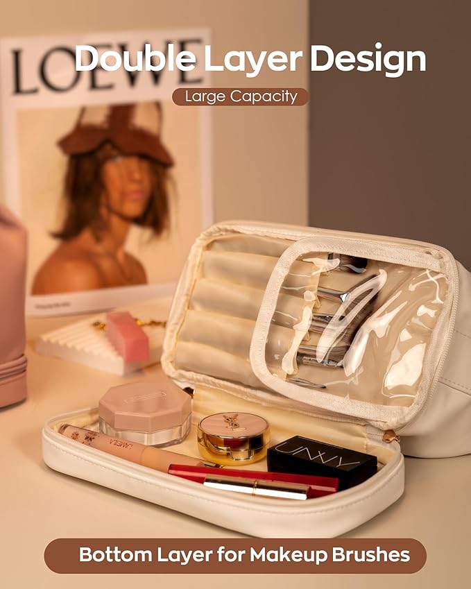 Gift for Mom-Bachelorette Gifts-Makeup Bag Personalized Bags with Handle, Double Layer Cosmetic Bag, Girl Makeup Bags Toiletry Bag with Makeup Brush Organizer-Birthday Gift for Daughter