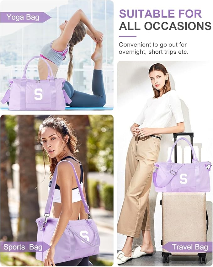 Daughter Niece Gifts for Teen Girl Kids, Initial Travel Duffel Bag Sports Gym Bag Personalized Gifts Weekender Bag，Monogram Overnight Bag Cute Dance Bag Birthday Bridesmaid Gifts for Women(Purple, S)