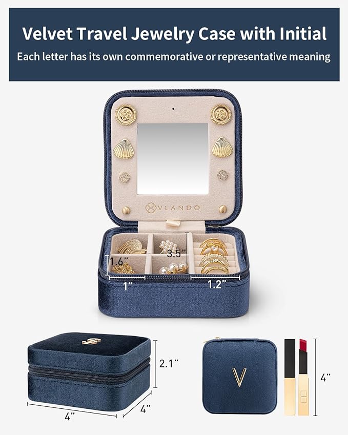 Vlando Travel Gifts for Girls - Birthday, Graduation & Teacher Appreciation Gifts - Letter V, Dark Blue