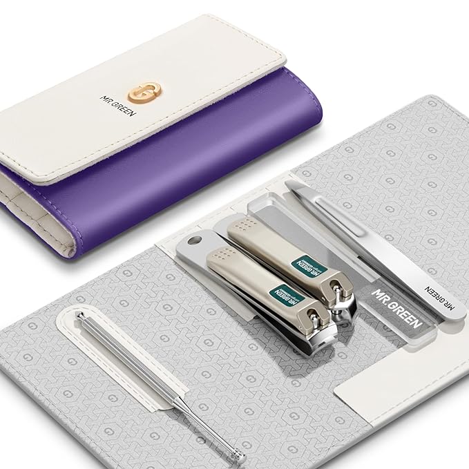 MR.GREEN Colorful Manicure Set Practical Pedicure Kits Nail Clippers Personal Care Tools Facial Hair Scissors with Fashion Case (Mr-6684 Purple)