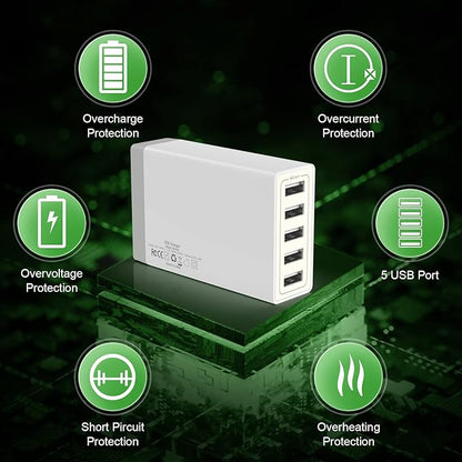 USB Wall Charger, Desktop USB Charging Station for Multiple Devices, 40W 8A, 5 Port,Travel Portable Charger for Cell Phone, Tablet
