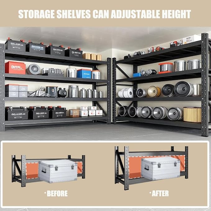 2000LBS Garage Shelving 59" W Heavy Duty Storage Shelves, 4 Tier Industrial Adjustable Metal Shelves, Shelving Units for Garages, Warehouses