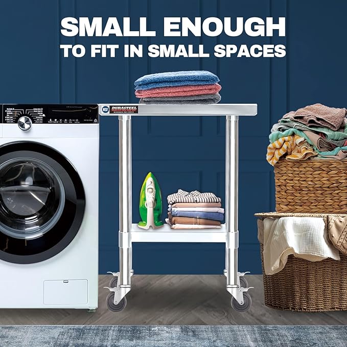 DuraSteel 30x24 NSF Stainless Steel Cart Work Table - Heavy Duty Rolling Food Prep Table - Metal Utility Cart on Wheels Caster, Grill Stand Microwave Outdoor Kitchen Tables Countertop Island Large Top