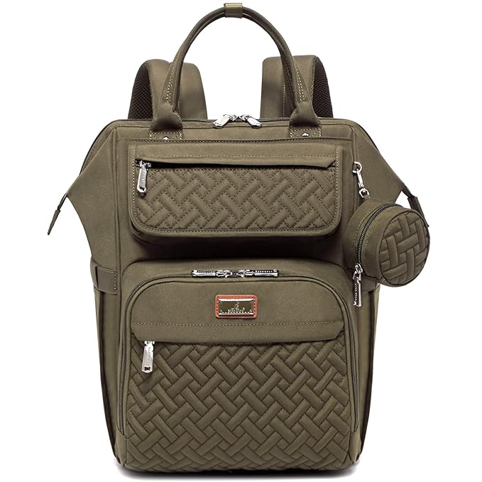 BabbleRoo Diaper Bag Backpack, Multifunction Nappy Changing Bag with Changing Pad, Stroller Straps & Pacifier Case, Unisex Stylish Travel Back Pack for Moms & Dads - Army Green