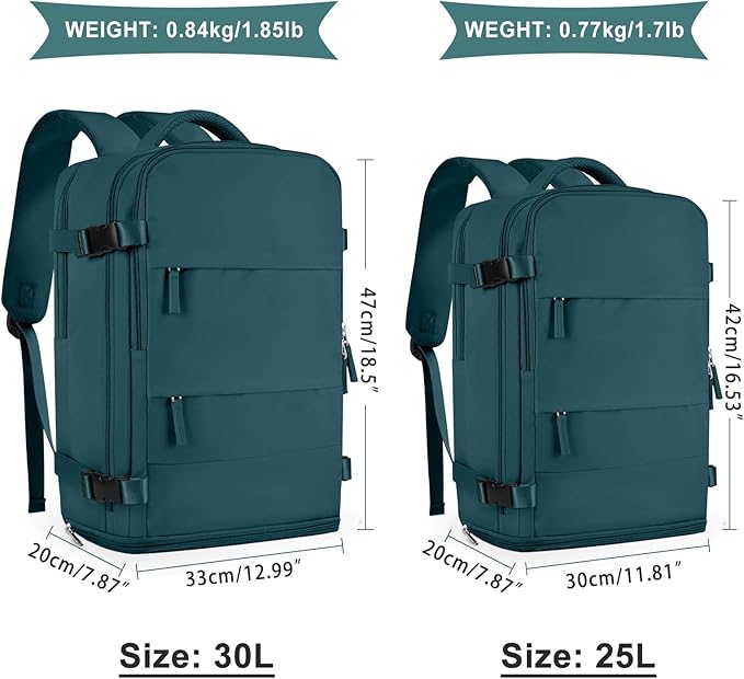 coowoz Large Travel Backpack For Women Men,Carry On Flight Approved,Hiking Waterproof Outdoor Sports Rucksack Casual Daypack Fit 15.6 Inch Laptop Shoes Compartment (Peacock Blue)