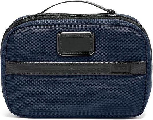 TUMI - Alpha Split Travel Kit - Compact Toiletry Bag for Men & Women - Features Removable Leather Handle & 3 Zip Pockets - Navy