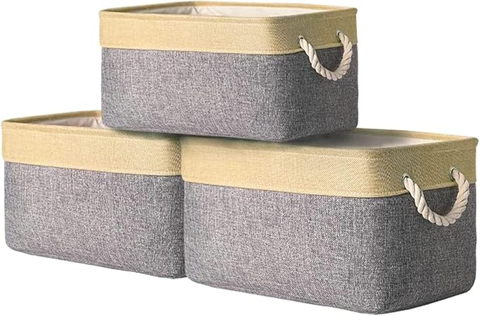 TheWarmHome Fabric Storage Bins Baskets for Organizing, Large Sturdy Storage Basket W/Handles, Decorative Foldable Storage Baskets for Shelves Closet Nursery Toy (Large - 3 Pack 15.7L×11.8W×8.3H)