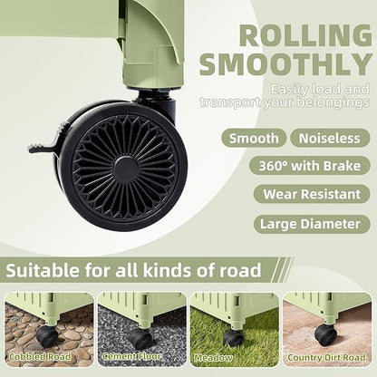 Heavy Duty Rolling Cart for Stairs：Collapsible Utility Crate with Wheels & Handle Foldable Tote Box for Toolbox Trade Show Supplies Teachers TODAYGO Mobile Storage Cart with Lid