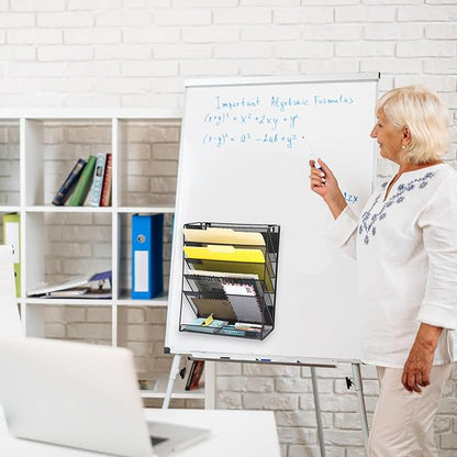 EASEPRES Magnetic File Organizer Mesh 6-Tier, Hanging Wall Mount File Organizer Vertical Holder Rack for Office Home, Black