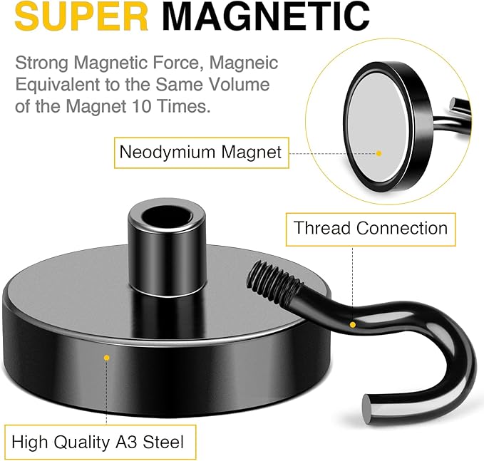 DIYMAG Black Magnetic Hooks, 170 LB Heavy Duty Strong Magnets with Hook, Rare Earth Neodymium Magnet for Hanging, Magnetics Hanger for Curtain, Home, Kitchen, Workplace, 6 Packs