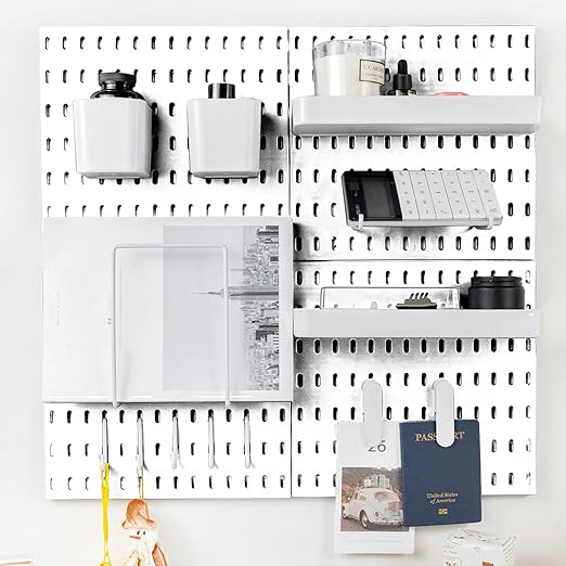 Pegboard Combination Kit for Wall Organizer, Wall Mounted Peg Board Kits for Kitchen, Bedroom, Office, &Bathroom, 4 Pieces White Pegboards and 14 Accessories, 22" x 22"